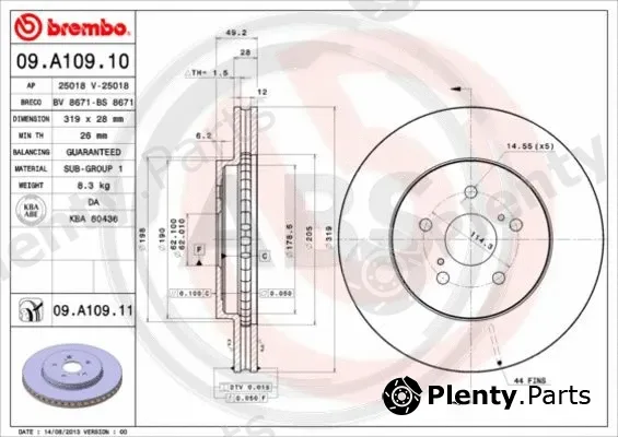 A.B.S. 09.A109.11 — Brake Disc BREMBO COATED DISC LINE