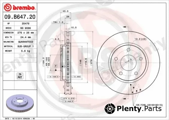 A.B.S. 09.B647.21 — Brake Disc BREMBO COATED DISC LINE