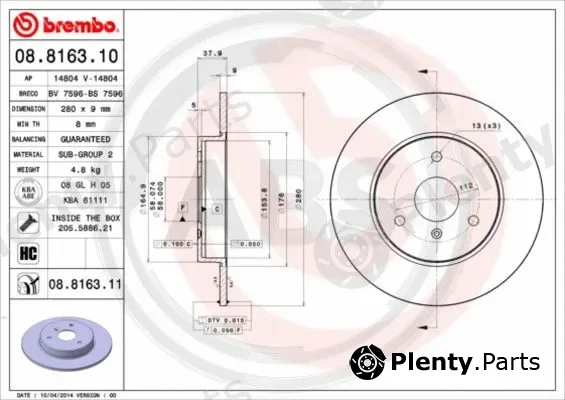 A.B.S. 08.8163.11 — Brake Disc BREMBO COATED DISC LINE