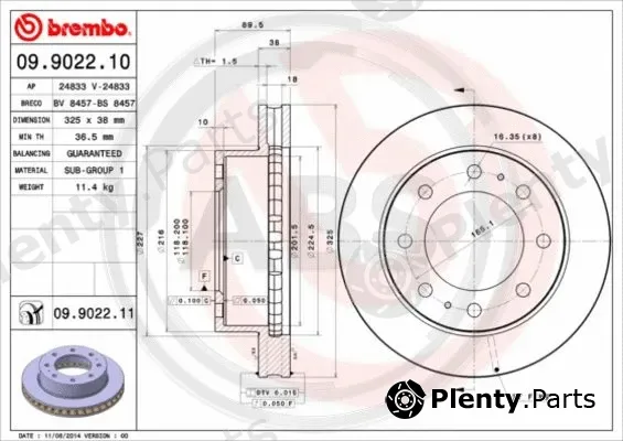 A.B.S. 09.9022.11 — Brake Disc BREMBO COATED DISC LINE