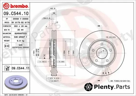 A.B.S. 09.C544.11 — Brake Disc BREMBO COATED DISC LINE