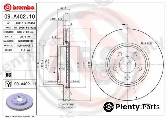 A.B.S. 09.A402.11 — Brake Disc BREMBO COATED DISC LINE