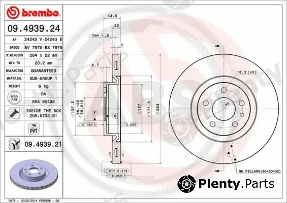 A.B.S. 09.4939.21 — Brake Disc BREMBO COATED DISC LINE