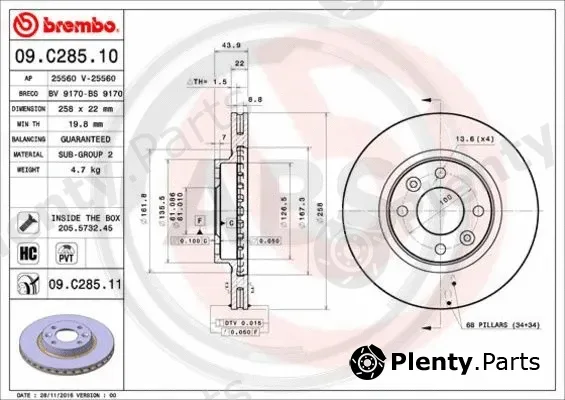 A.B.S. 09.C285.11 — Brake Disc BREMBO COATED DISC LINE