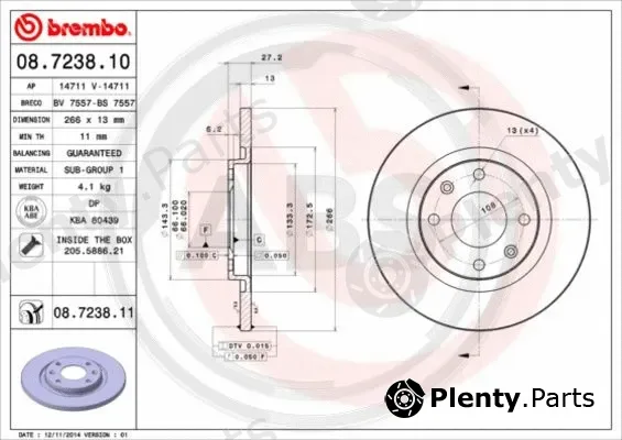 A.B.S. 08.7238.11 — Brake Disc BREMBO COATED DISC LINE