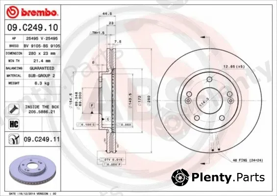 A.B.S. 09.C249.11 — Brake Disc BREMBO COATED DISC LINE