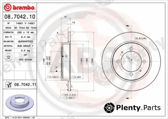 A.B.S. 08.7042.11 — Brake Disc BREMBO COATED DISC LINE