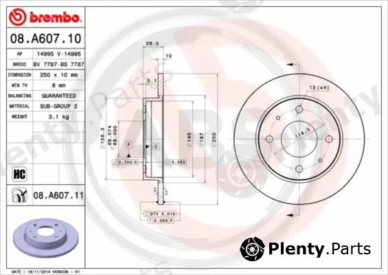 A.B.S. 08.A607.11 — Brake Disc BREMBO COATED DISC LINE