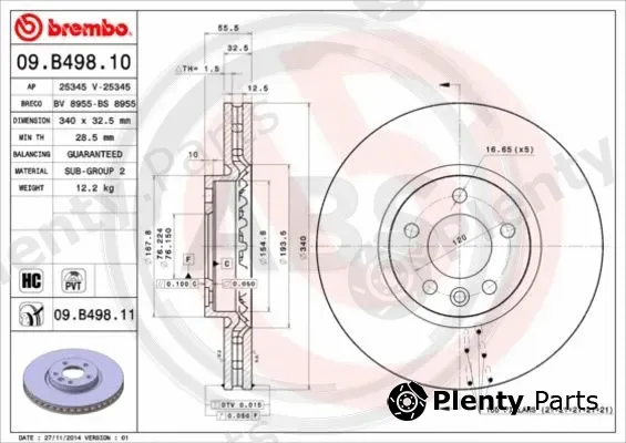 A.B.S. 09.B498.11 — Brake Disc BREMBO COATED DISC LINE