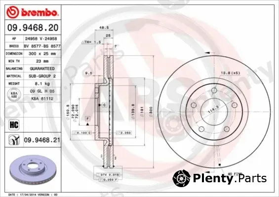 A.B.S. 09.9468.21 — Brake Disc BREMBO COATED DISC LINE
