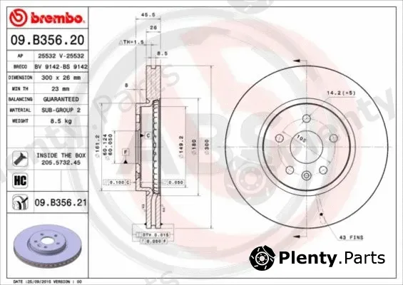 A.B.S. 09.B356.21 — Brake Disc BREMBO COATED DISC LINE