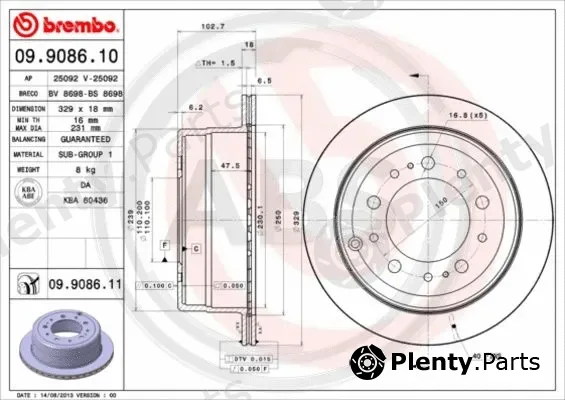 A.B.S. 09.9086.11 — Brake Disc BREMBO COATED DISC LINE