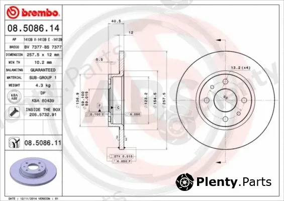 A.B.S. 08.5086.11 — Brake Disc BREMBO COATED DISC LINE