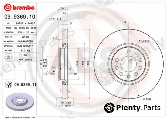A.B.S. 09.9369.11 — Brake Disc BREMBO COATED DISC LINE
