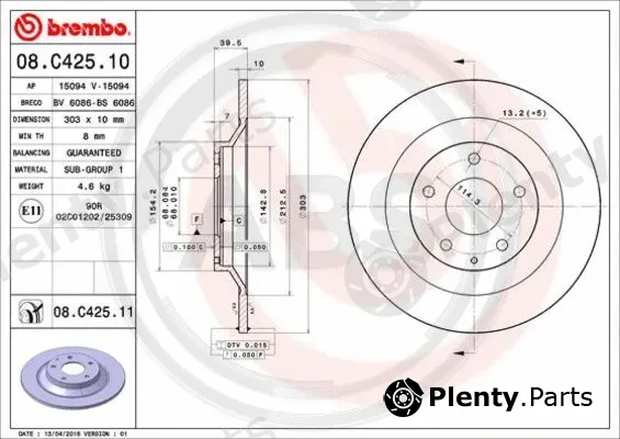 A.B.S. 08.C425.11 — Brake Disc BREMBO COATED DISC LINE