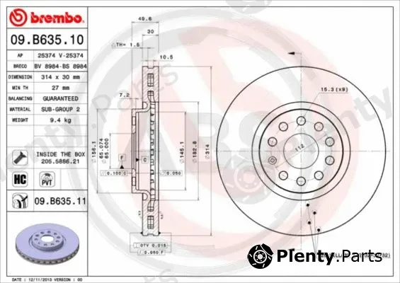 A.B.S. 09.B635.11 — Brake Disc BREMBO COATED DISC LINE