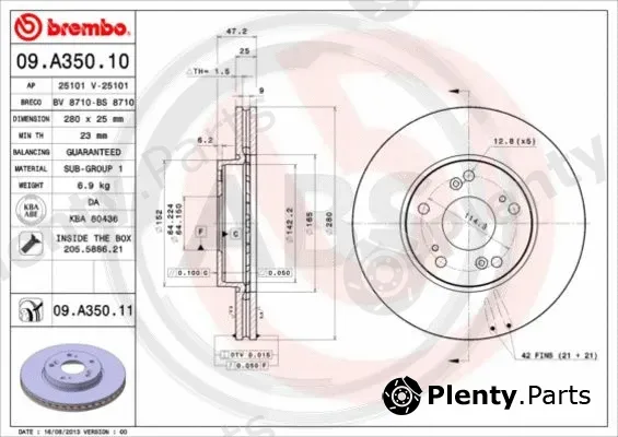 A.B.S. 09.A350.11 — Brake Disc BREMBO COATED DISC LINE