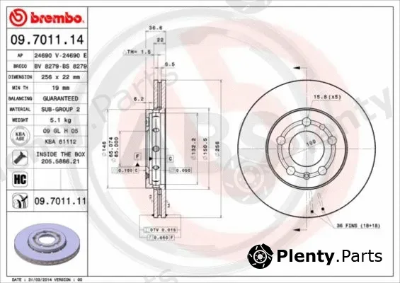 A.B.S. 09.7011.11 — Brake Disc BREMBO COATED DISC LINE