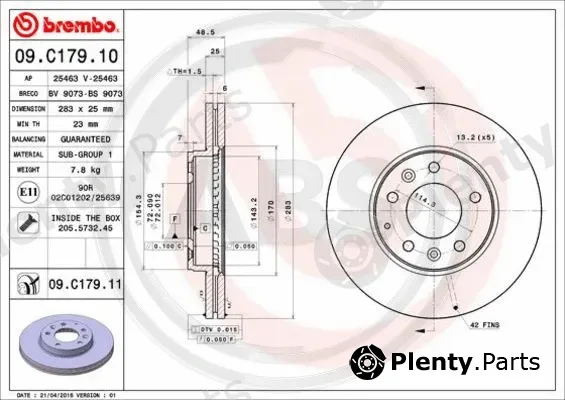 A.B.S. 09.C179.11 — Brake Disc BREMBO COATED DISC LINE