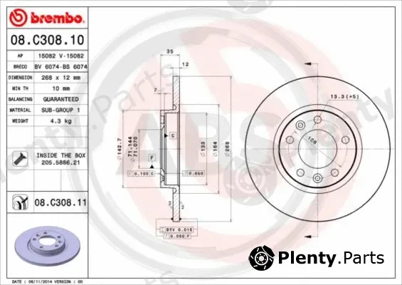 A.B.S. 08.C308.11 — Brake Disc BREMBO COATED DISC LINE
