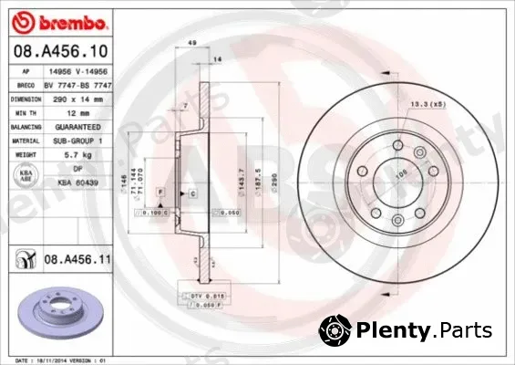 A.B.S. 08.A456.11 — Brake Disc BREMBO COATED DISC LINE
