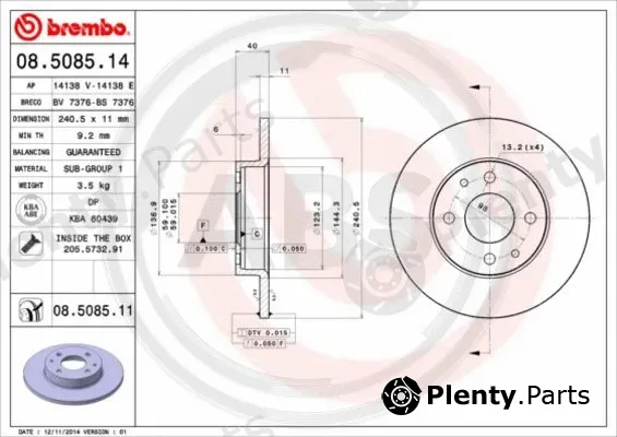 A.B.S. 08.5085.11 — Brake Disc BREMBO COATED DISC LINE