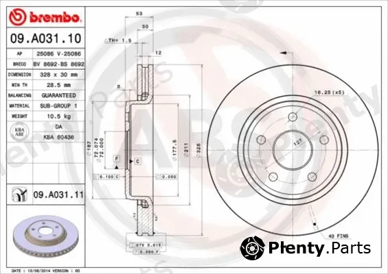 A.B.S. 09.A031.11 — Brake Disc BREMBO COATED DISC LINE
