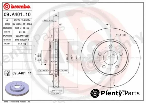 A.B.S. 09.A401.11 — Brake Disc BREMBO COATED DISC LINE