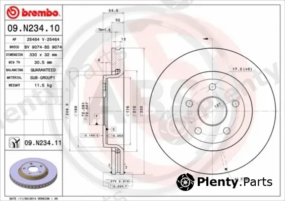 A.B.S. 09.N234.11 — Brake Disc BREMBO COATED DISC LINE