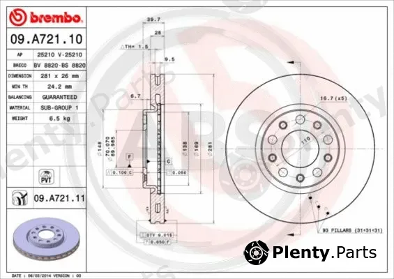 A.B.S. 09.A721.11 — Brake Disc BREMBO COATED DISC LINE