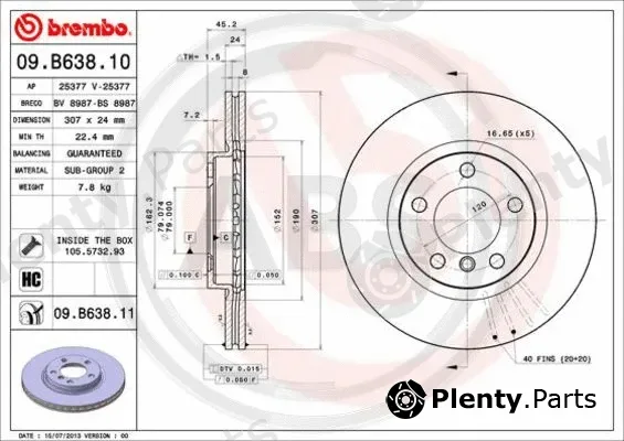 A.B.S. 09.B638.11 — Brake Disc BREMBO COATED DISC LINE