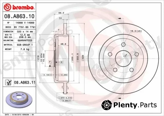 A.B.S. 08.A863.11 — Brake Disc BREMBO COATED DISC LINE