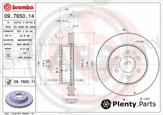 A.B.S. 09.7650.11 — Brake Disc BREMBO COATED DISC LINE