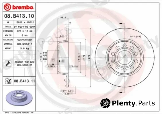 A.B.S. 08.B413.11 — Brake Disc BREMBO COATED DISC LINE
