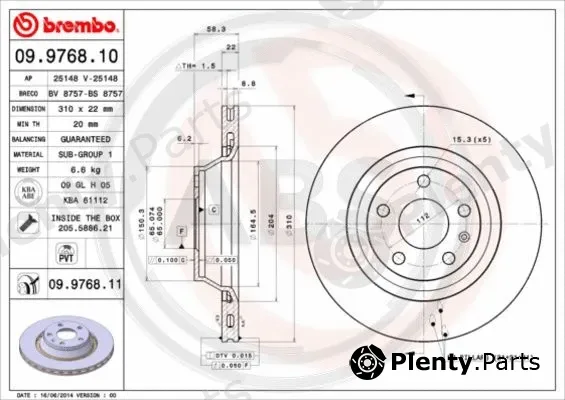 A.B.S. 09.9768.11 — Brake Disc BREMBO COATED DISC LINE