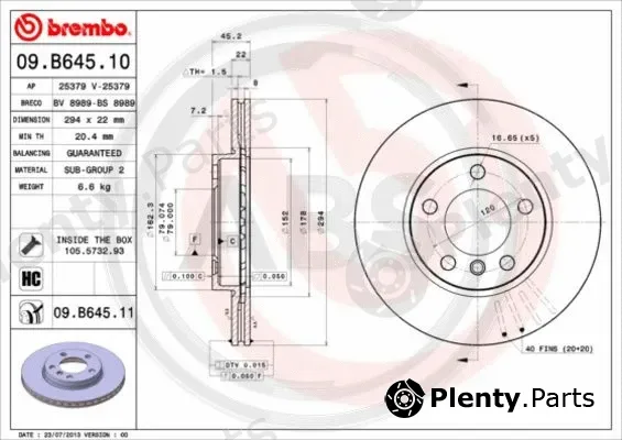 A.B.S. 09.B645.11 — Brake Disc BREMBO COATED DISC LINE