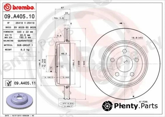 A.B.S. 09.A405.11 — Brake Disc BREMBO COATED DISC LINE