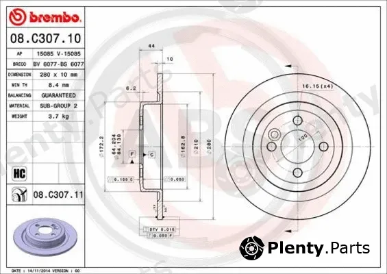 A.B.S. 08.C307.11 — Brake Disc BREMBO COATED DISC LINE