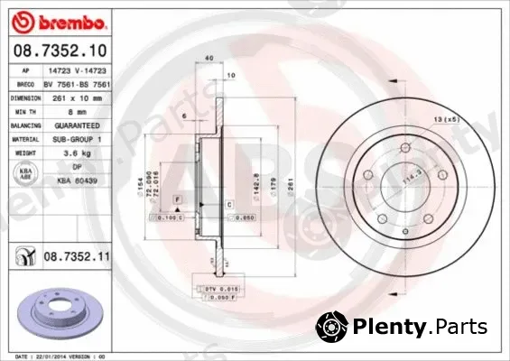 A.B.S. 08.7352.11 — Brake Disc BREMBO COATED DISC LINE