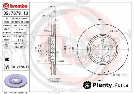 A.B.S. 09.7879.11 — Brake Disc BREMBO COATED DISC LINE