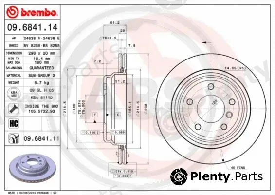 A.B.S. 09.6841.11 — Brake Disc BREMBO COATED DISC LINE