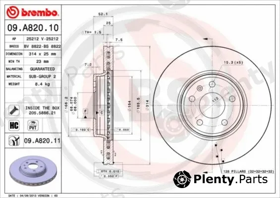 A.B.S. 09.A820.11 — Brake Disc BREMBO COATED DISC LINE