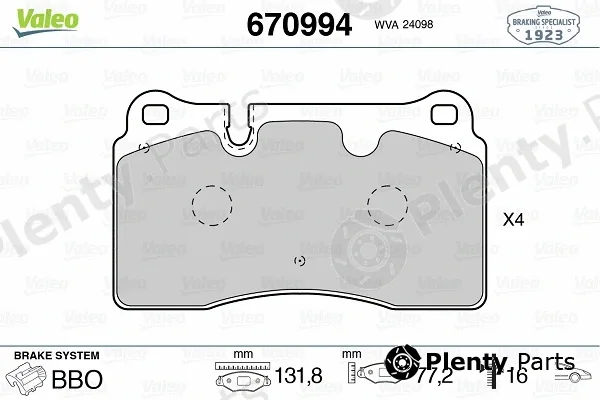 Valeo 670994 — Brake Pad Set, disc brake