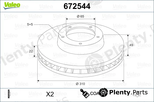 Valeo 672544 — Brake Disc COATED