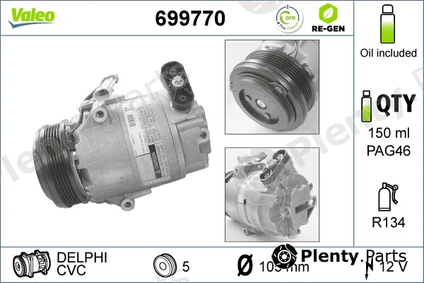 Valeo 699770 — Compressor, air conditioning VALEO RE-GEN REMANUFACTURED