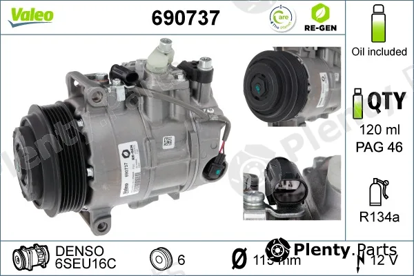 Valeo 690737 — Compressor, air conditioning VALEO RE-GEN REMANUFACTURED