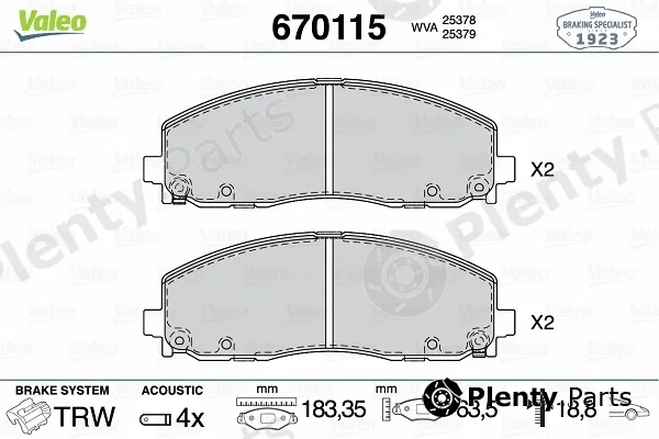 Valeo 670115 — Brake Pad Set, disc brake