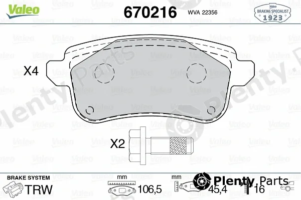 Valeo 670216 — Brake Pad Set, disc brake