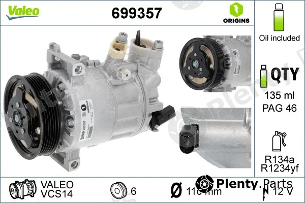 Valeo 699357 — Compressor, air conditioning VALEO ORIGINS NEW OE TECHNOLOGY