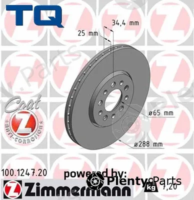TQ TQ-BD0140 — Brake Disc DISK PLOČA VW TQ-BD0140 PR.A-3 1.9 TDI 00 -> D288/25